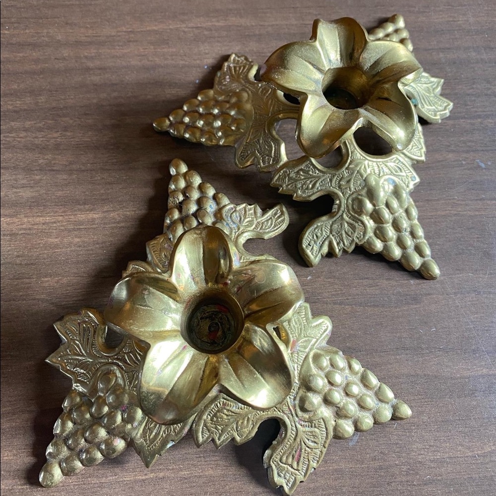 Vintage brass grapevine candle holders